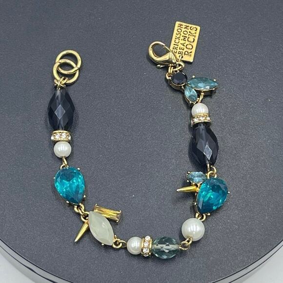 Erickson Beamon Rocks Blue Multicolor Rhinestone Faux Pearl Bracelet NWOT - Picture 1 of 9
